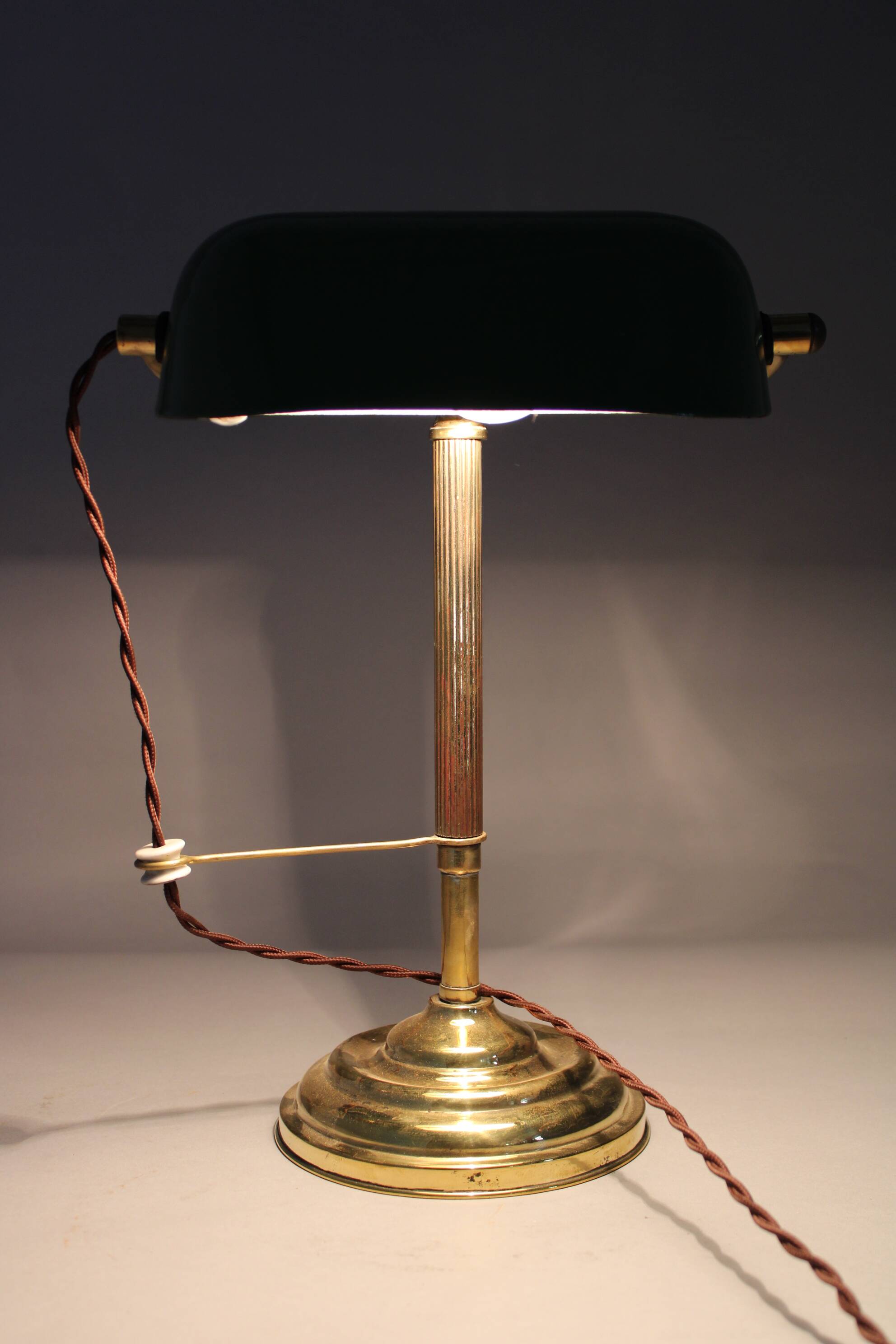 1930s Art Deco Brass  Banker Table Lamp, Czechoslovakia