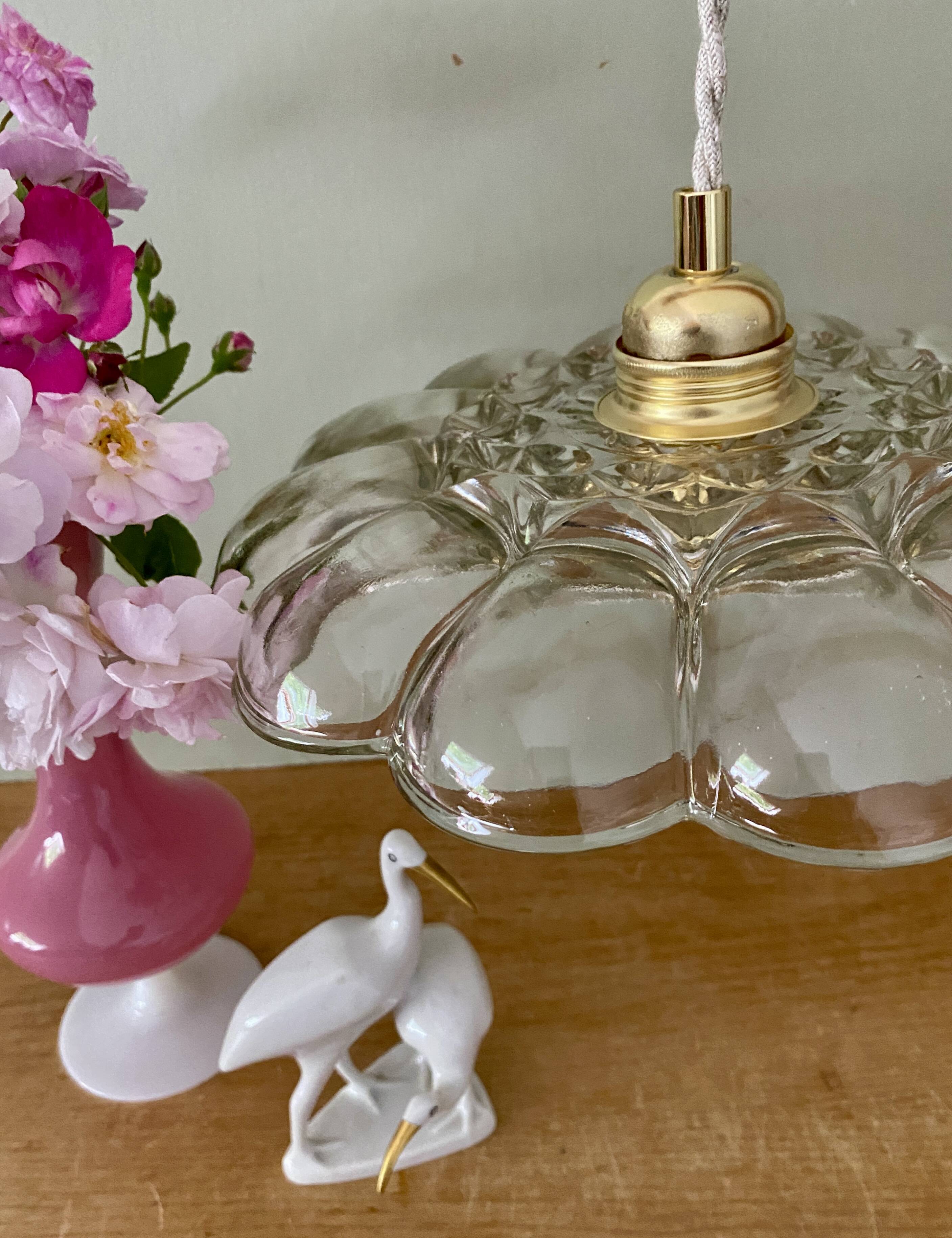 Vintage molded glass lampshade pendant light - tableware collection -