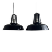 Pair of antique enamelled industrial suspensions "mazda" 35 cm