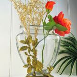 Crystal vase on gilded bronze frame signed E.Enot, art nouveau