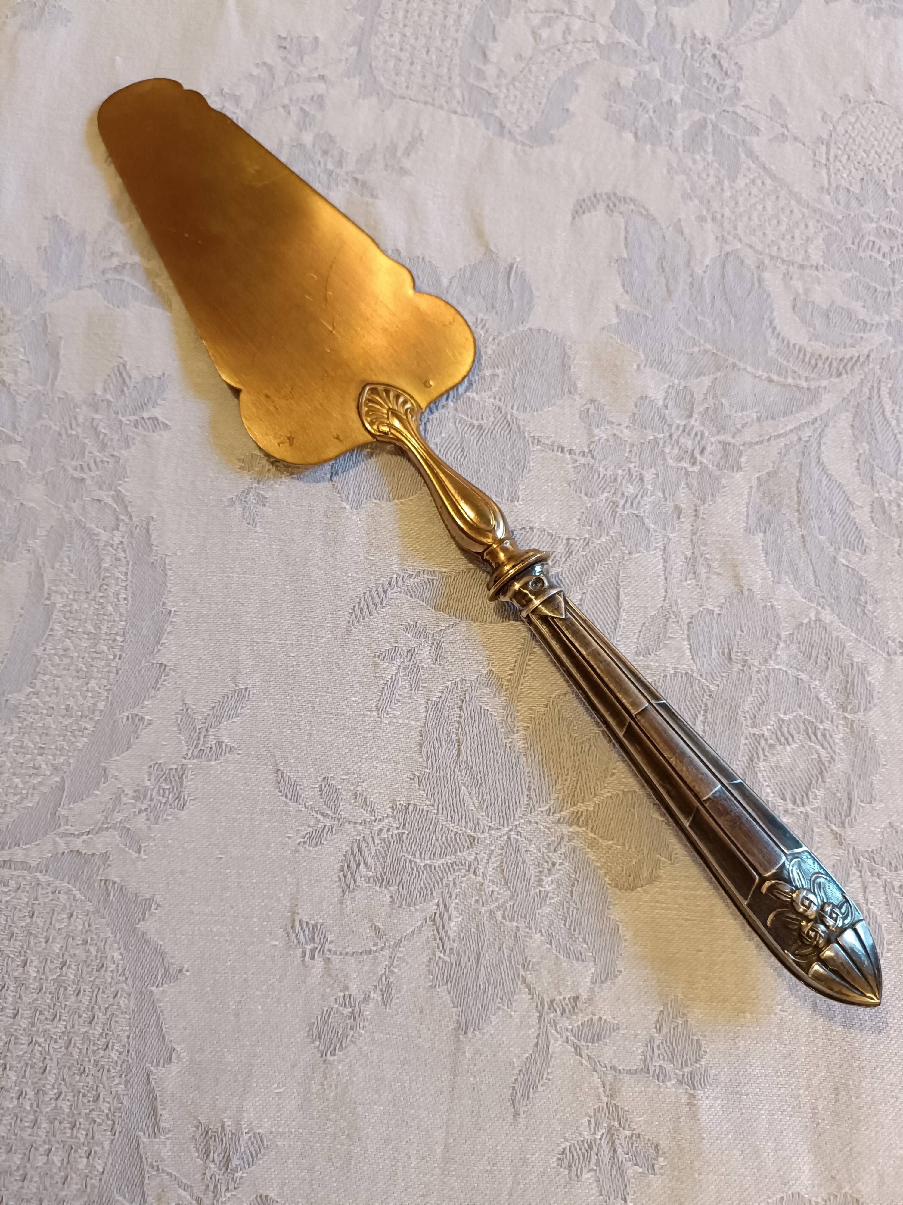 Silver cake shovel filled with silver metal