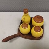 Petit ensemble de table suédois en céramique et bois, années 1980