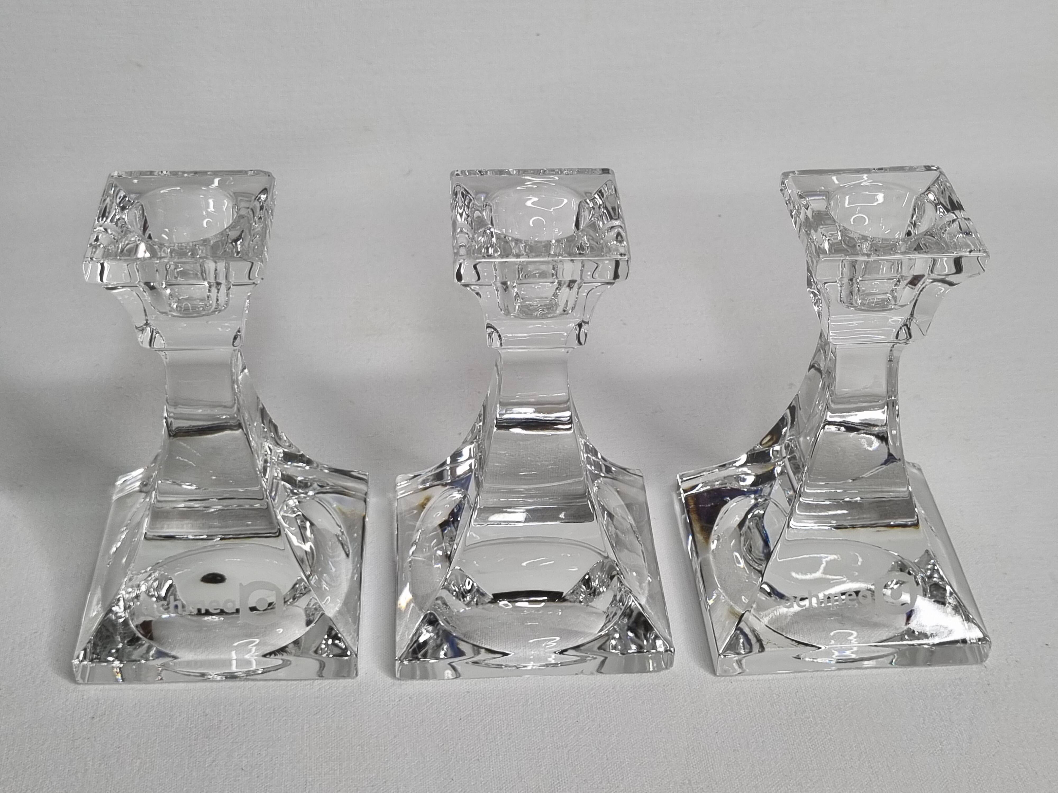 Set of 3 Villeroy & Boch Crystal Candle Holders - 11 cm, Engraved