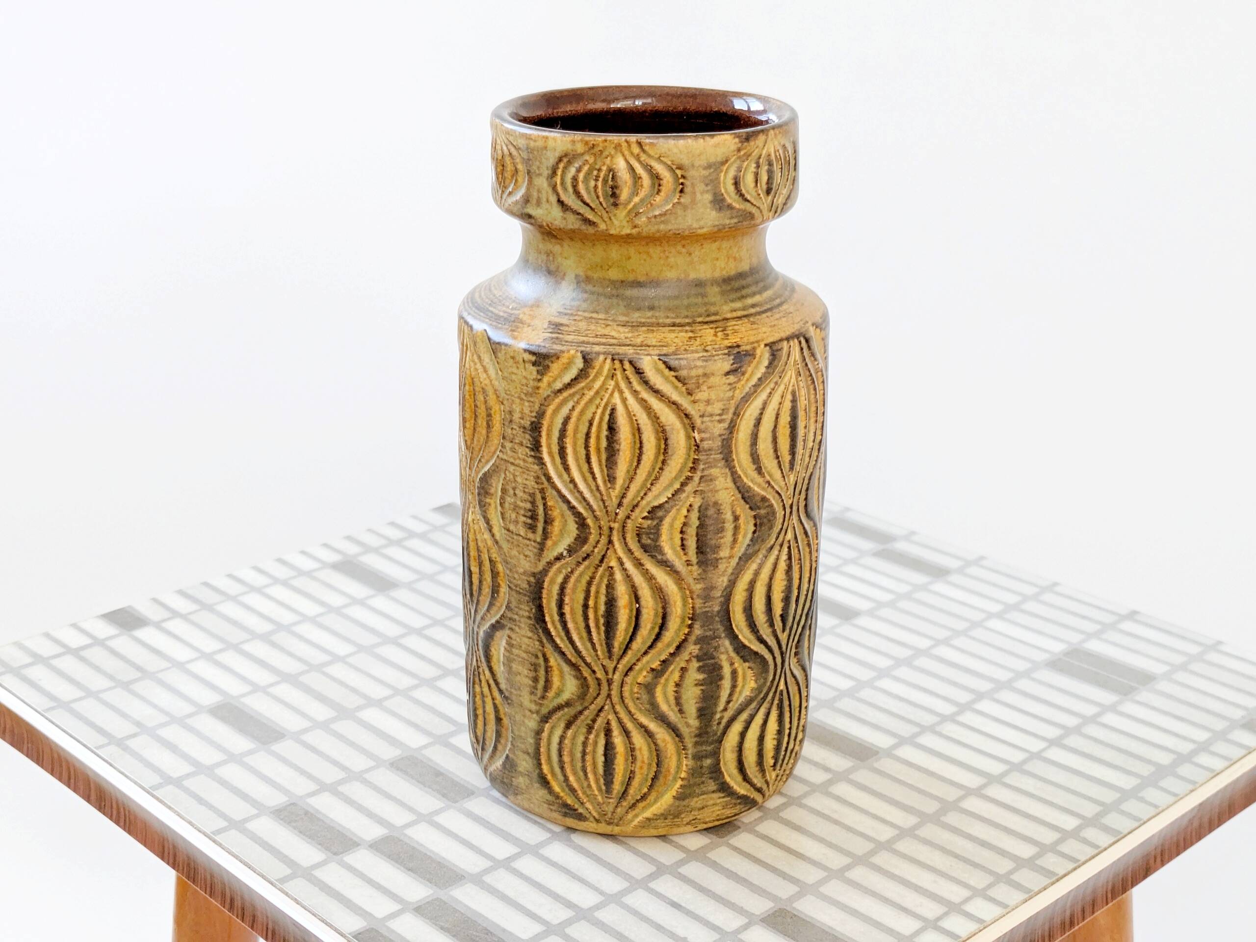 Vintage Scheurich vase from the 60s, yellow and brown Amsterdam decor