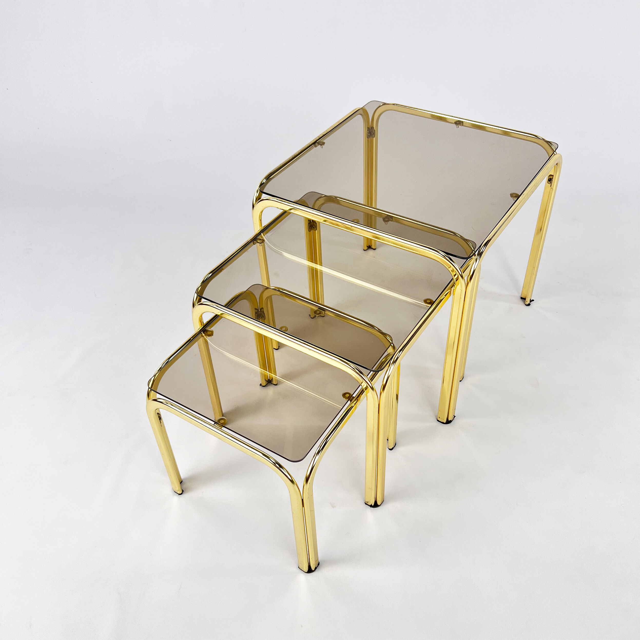 Brass and Smoked glass Nesting Tables, 1970s