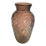 Art Deco vase in acid-etched smoked geometric glass by Daum Nancy France