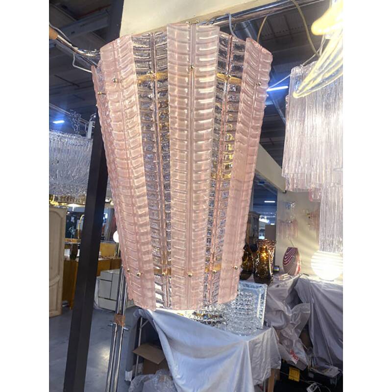 Lantern in Pink Transparent and Sanded Murano Glass in Barovier E Toso Style