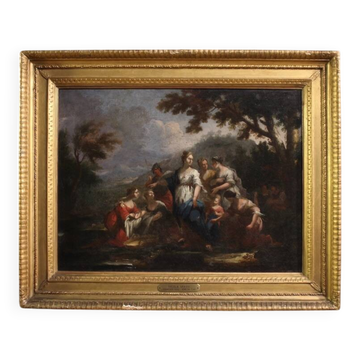 Antique Venetian painting from the 18th century, Moses saved from the water