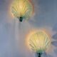 Pair of shell-shaped frosted blue Murano glass wall sconces, Italy, 1970s