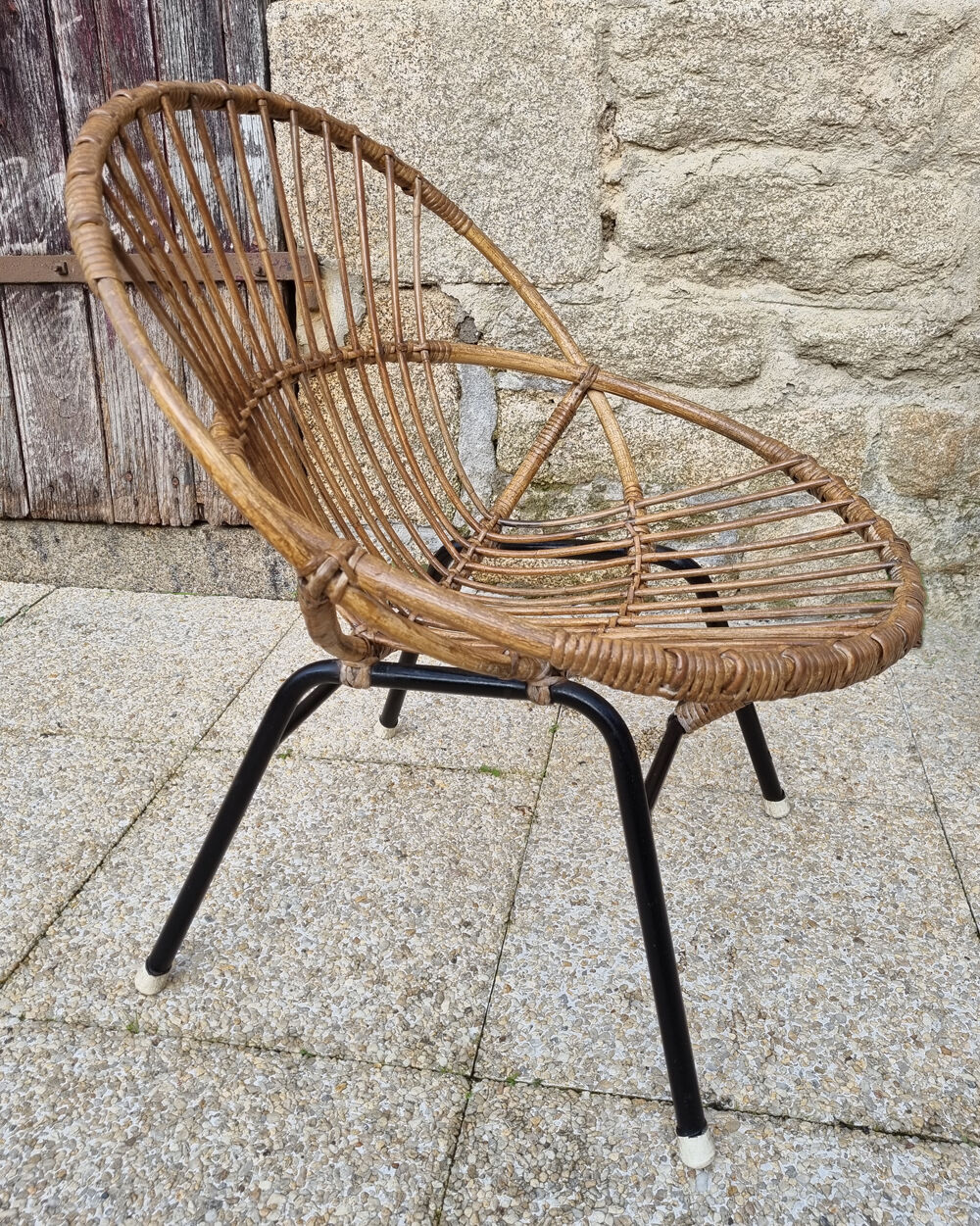 Armchair shell bamboo rattan, child, vintage, 60s