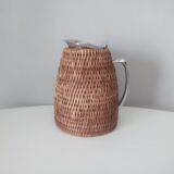 1980s rattan stainless steel pitcher