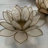 Pair of lotus candle holders in mother-of-pearl