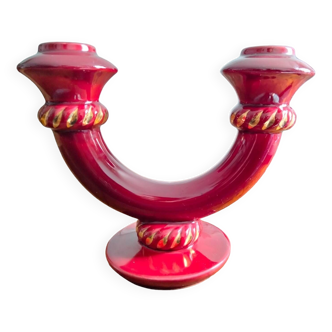 Art Deco Red And Gold Ceramic Candle Holder