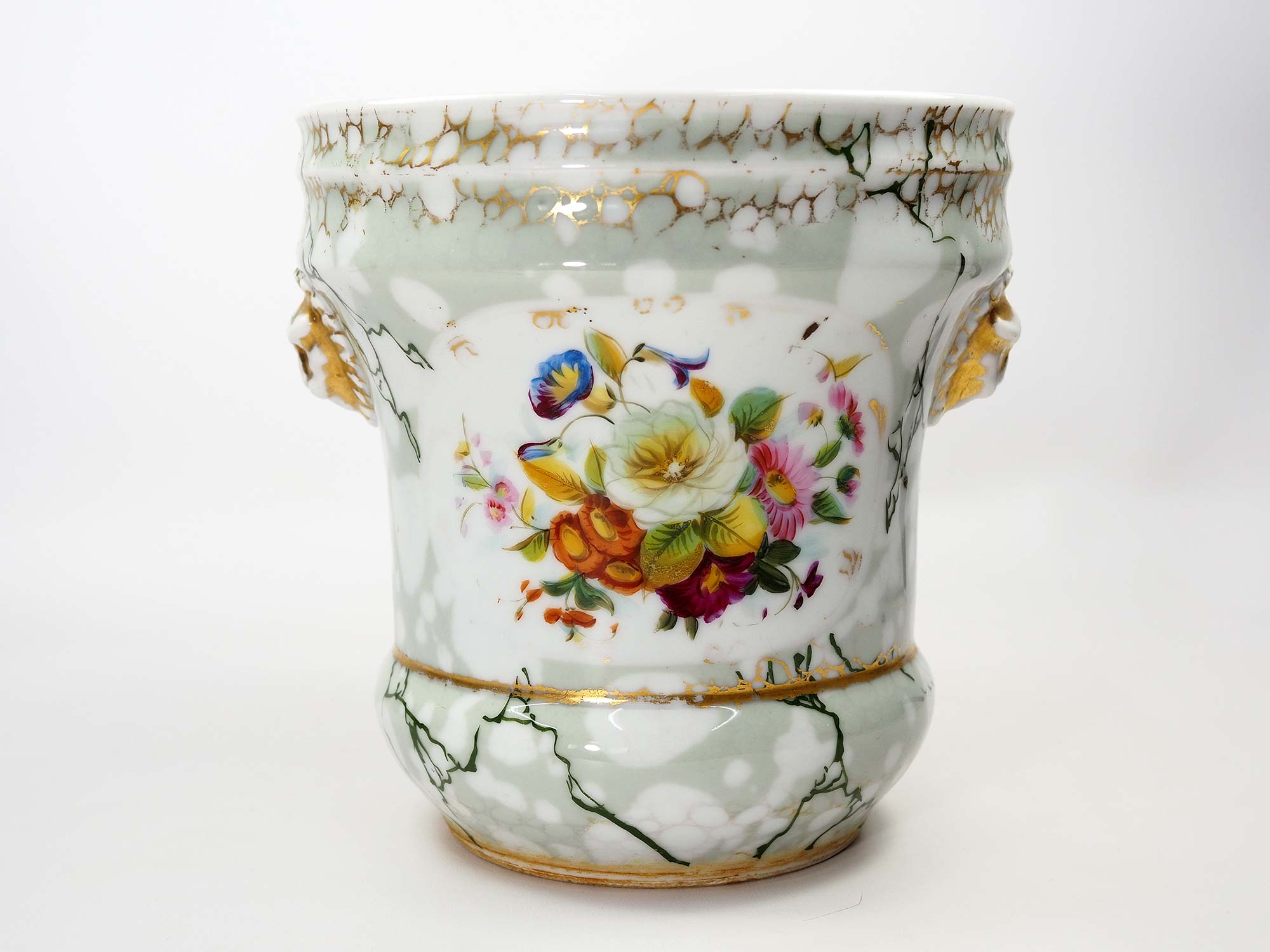 Antique Porcelain planter hand painted with mascarons with lion's head in relief-nineteenth century