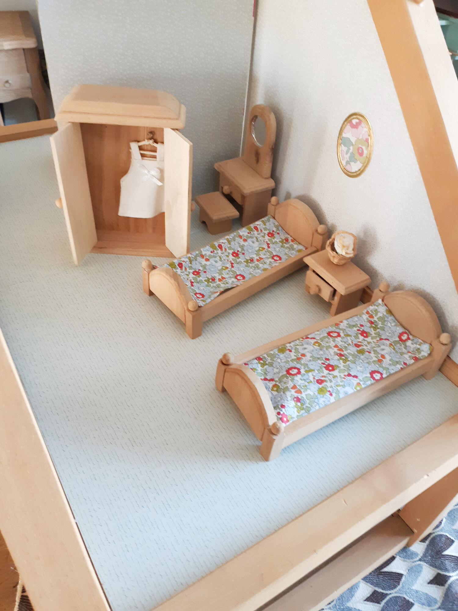 Wooden dollhouse, revamped, furnished, vintage French