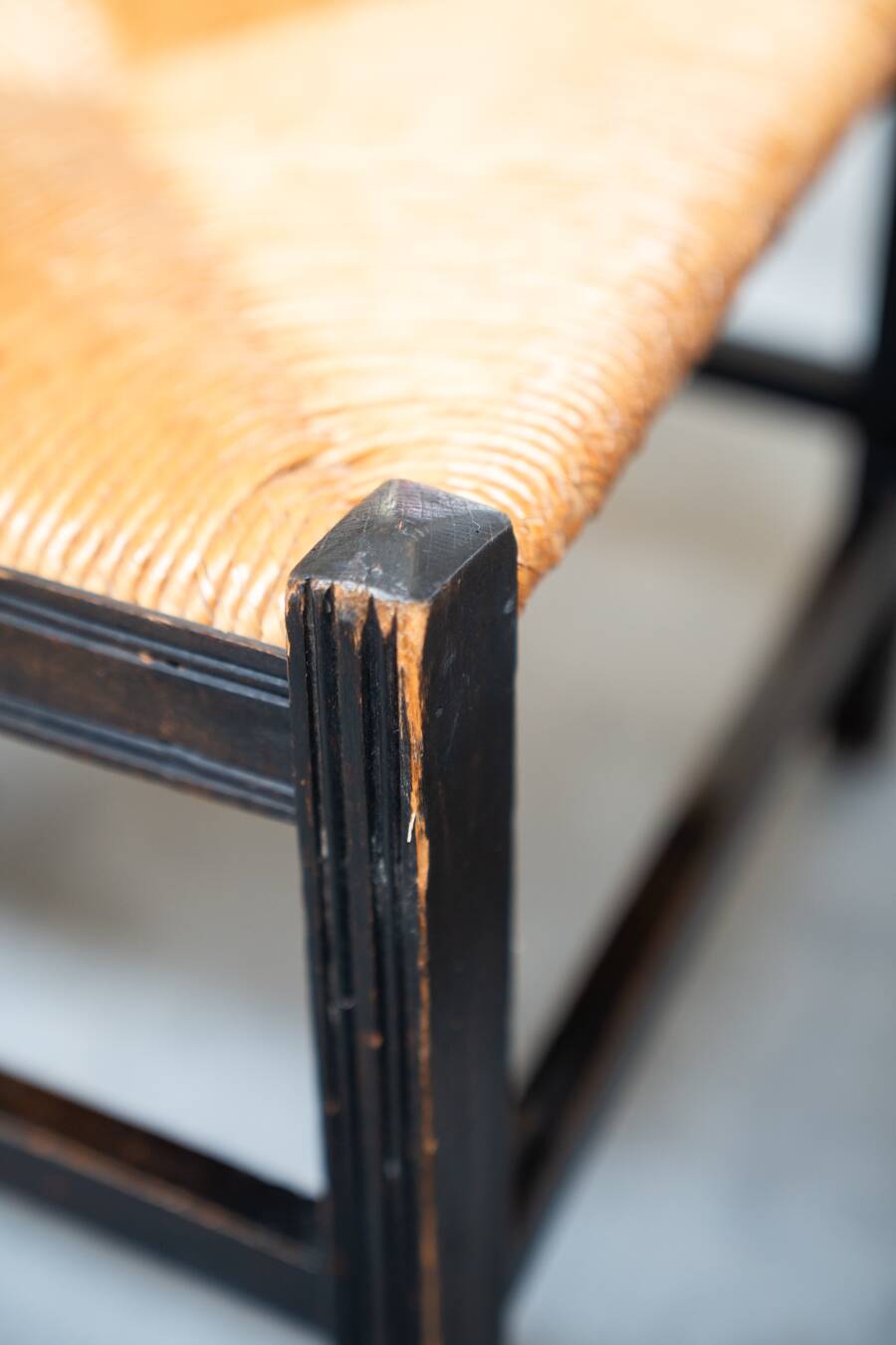 2 low bedroom chairs in hand-woven rice straw, 1950s/1960s