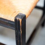 2 low bedroom chairs in hand-woven rice straw, 1950s/1960s