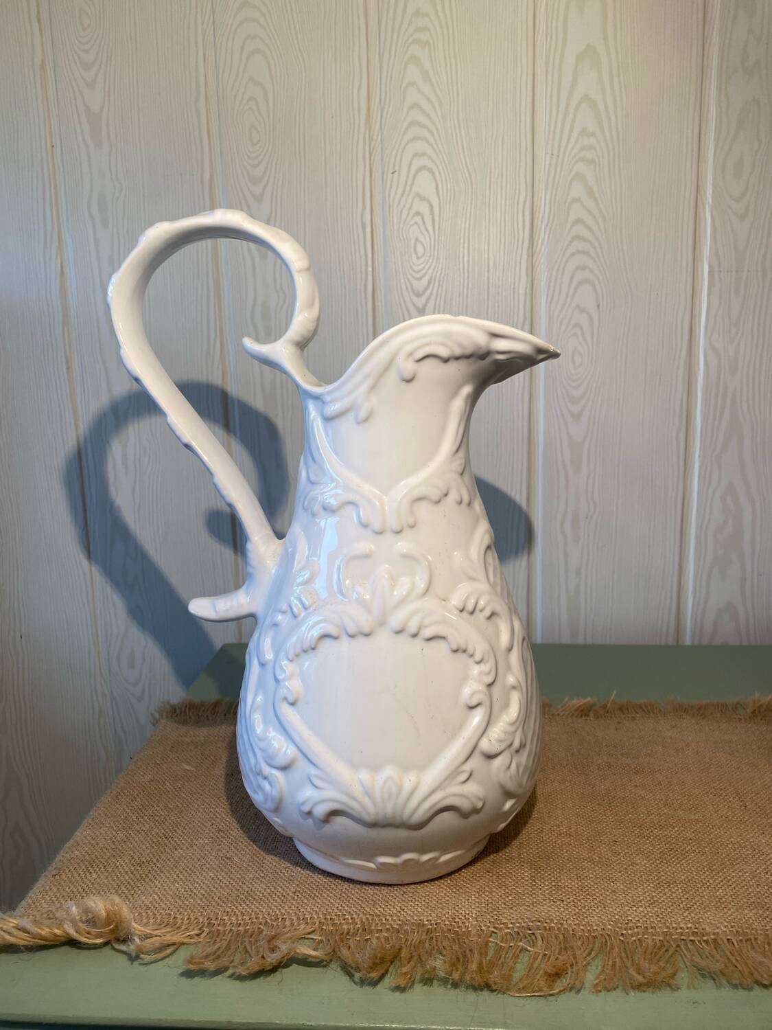 Large white earthenware jug