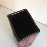 Red and black rectangular vase in ceramic Fat Lava / vintage 60s-70s