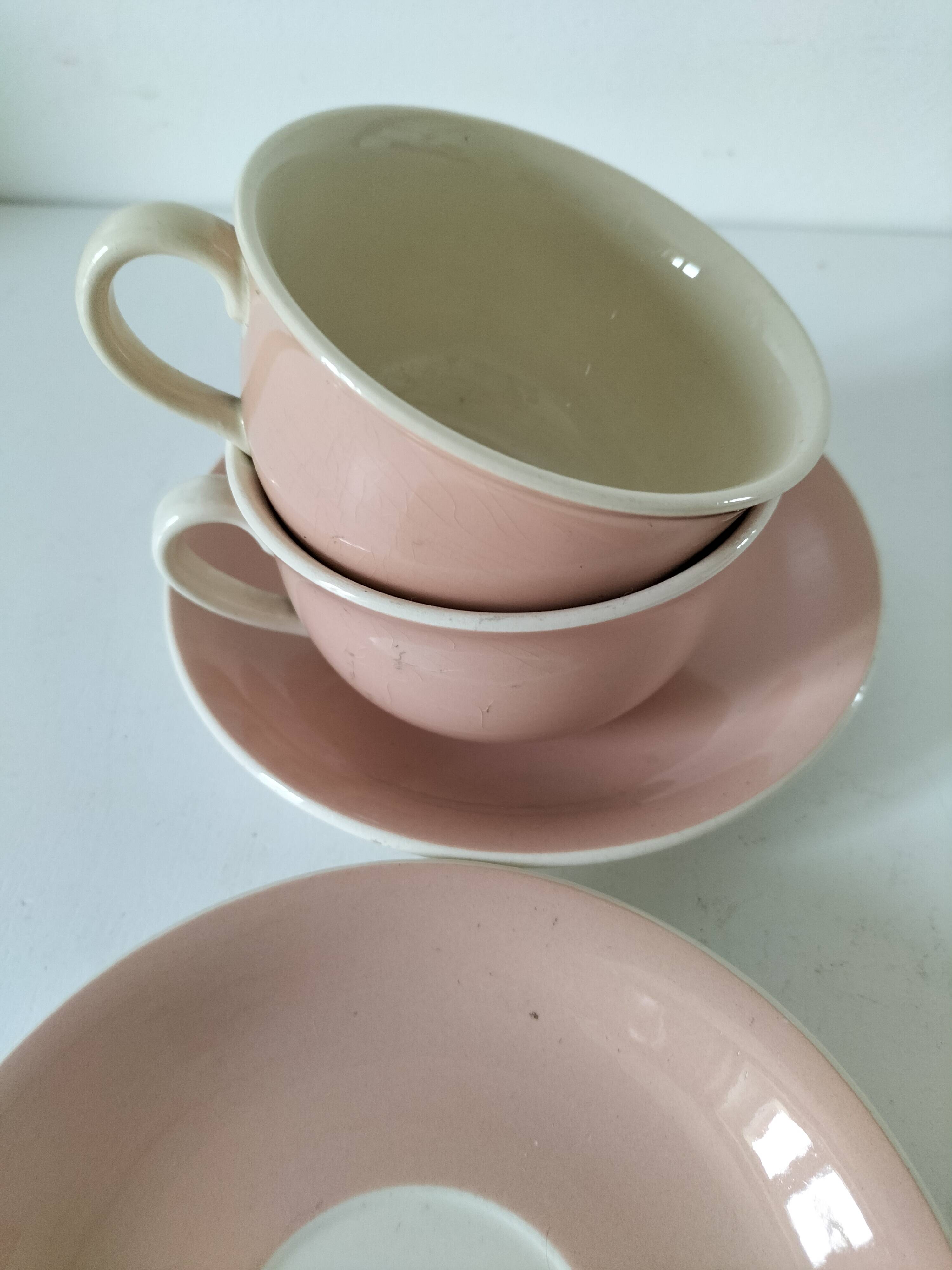 Duo tasses Villeroy & Boch Santos rose poudré et ivoire années 60