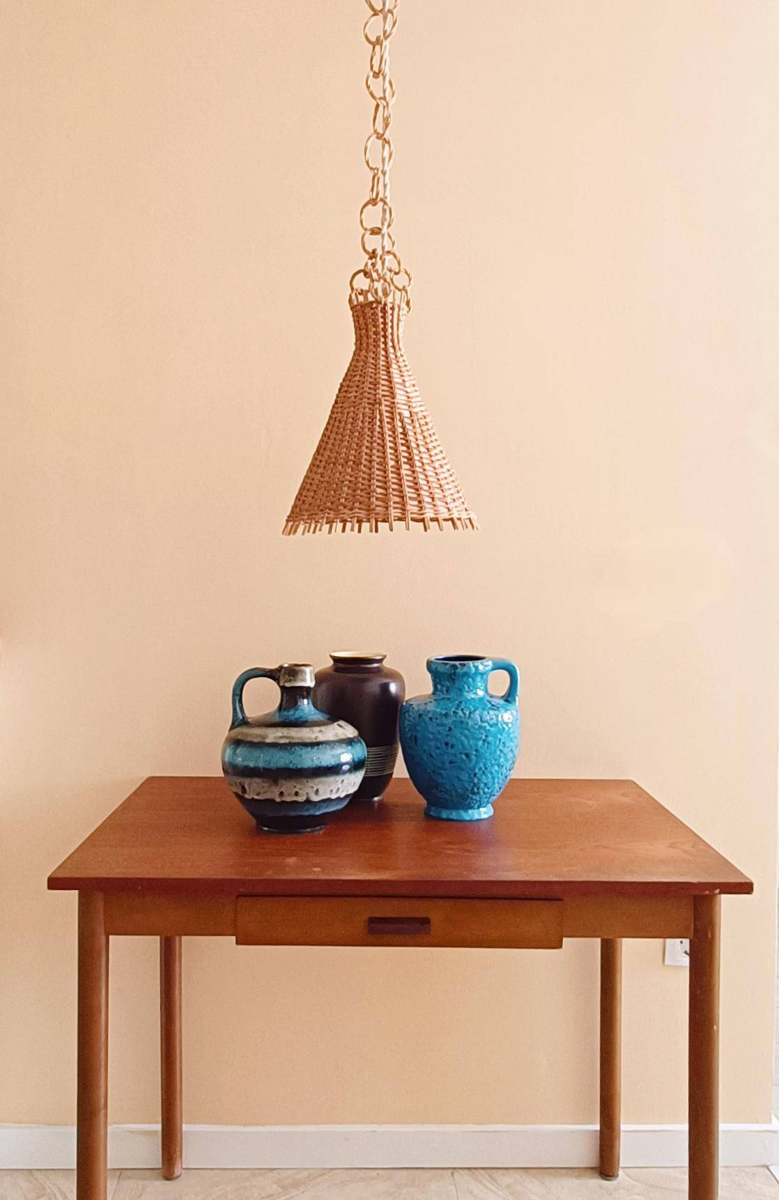 Rustic Midcentury Wicker Pendant Lamp, Spain, 1950s