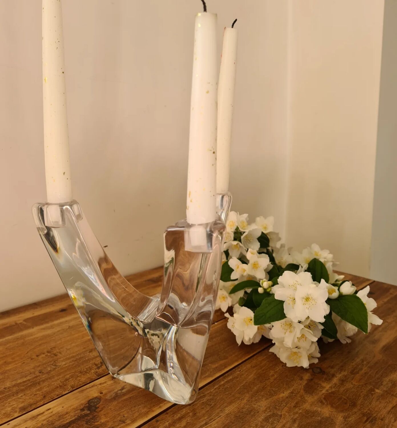 Daum 3-branched crystal candle holder