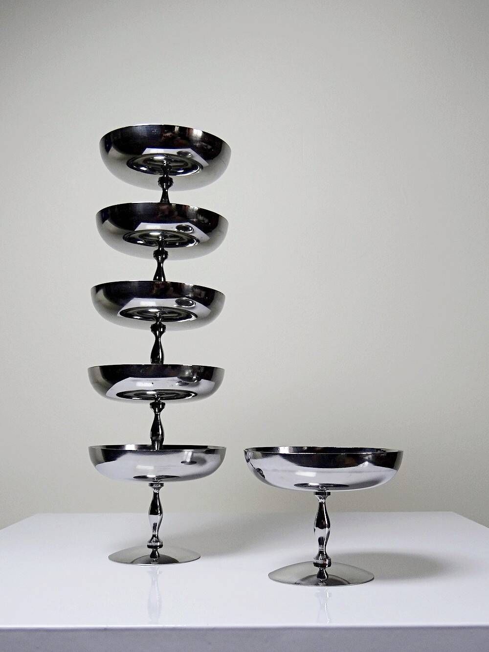 6 Coupelles à dessert sur pied en inox vintages style bistrot