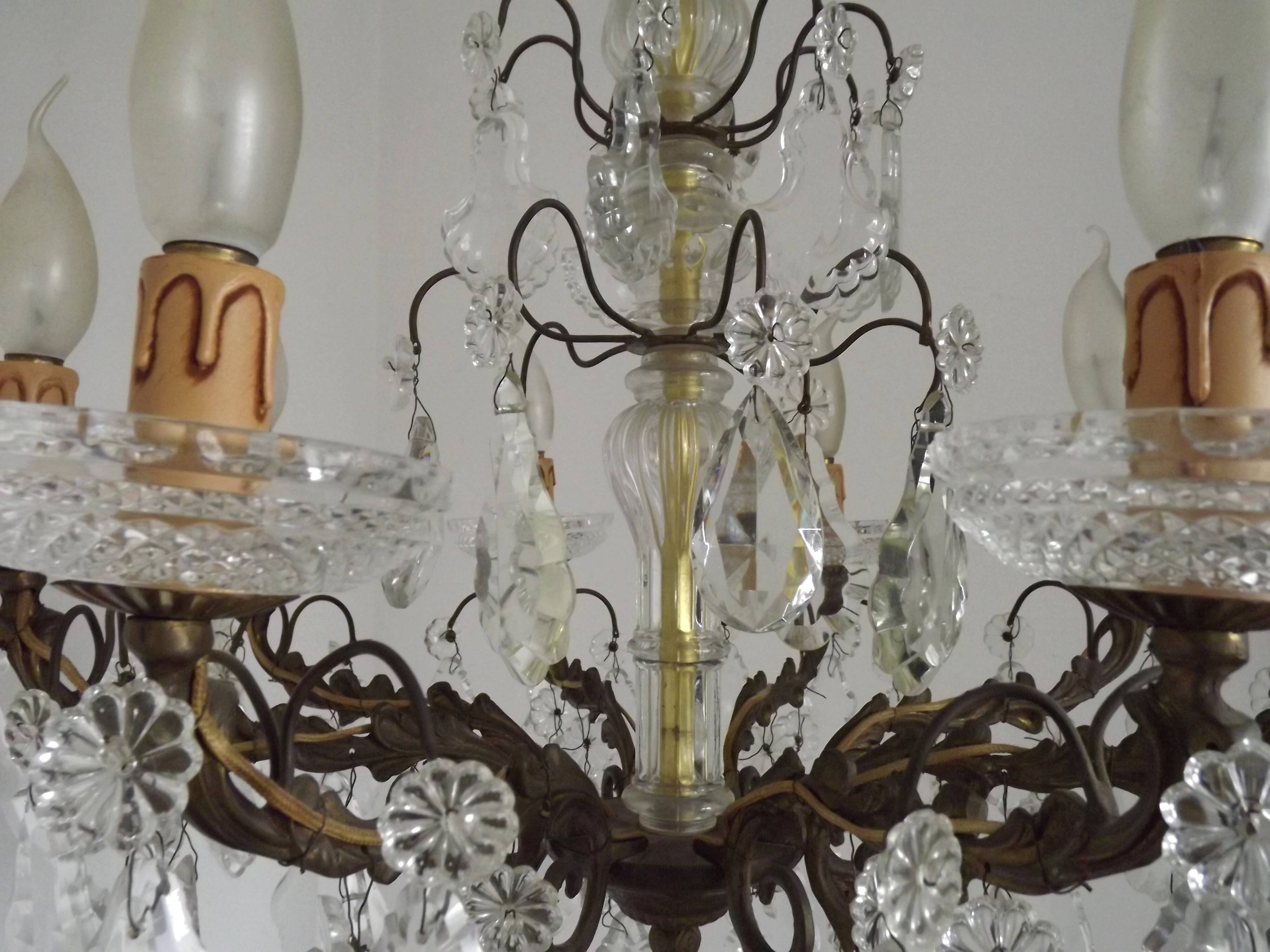 Lustre Rococo 8 lights in glass and antique bronze crystal 5199