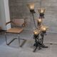Brutalist floor lamp with five thistle-shaped lights in black wrought iron, 1970s