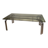 Vintage 70s table in tubular chrome and smoked glass