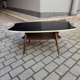 Black glass and wood coffee table