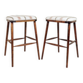 Tabourets de bar en hêtre rustique – Tissu jacquard rayé