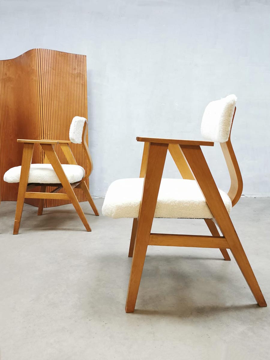 Vintage midcentury Dutch design arm chairs 1950s stoelen