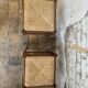 Pair of 20th-century wooden stools with straw seats