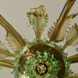 6 arms vintage Venetian chandelier, green Murano glass, 1950s
