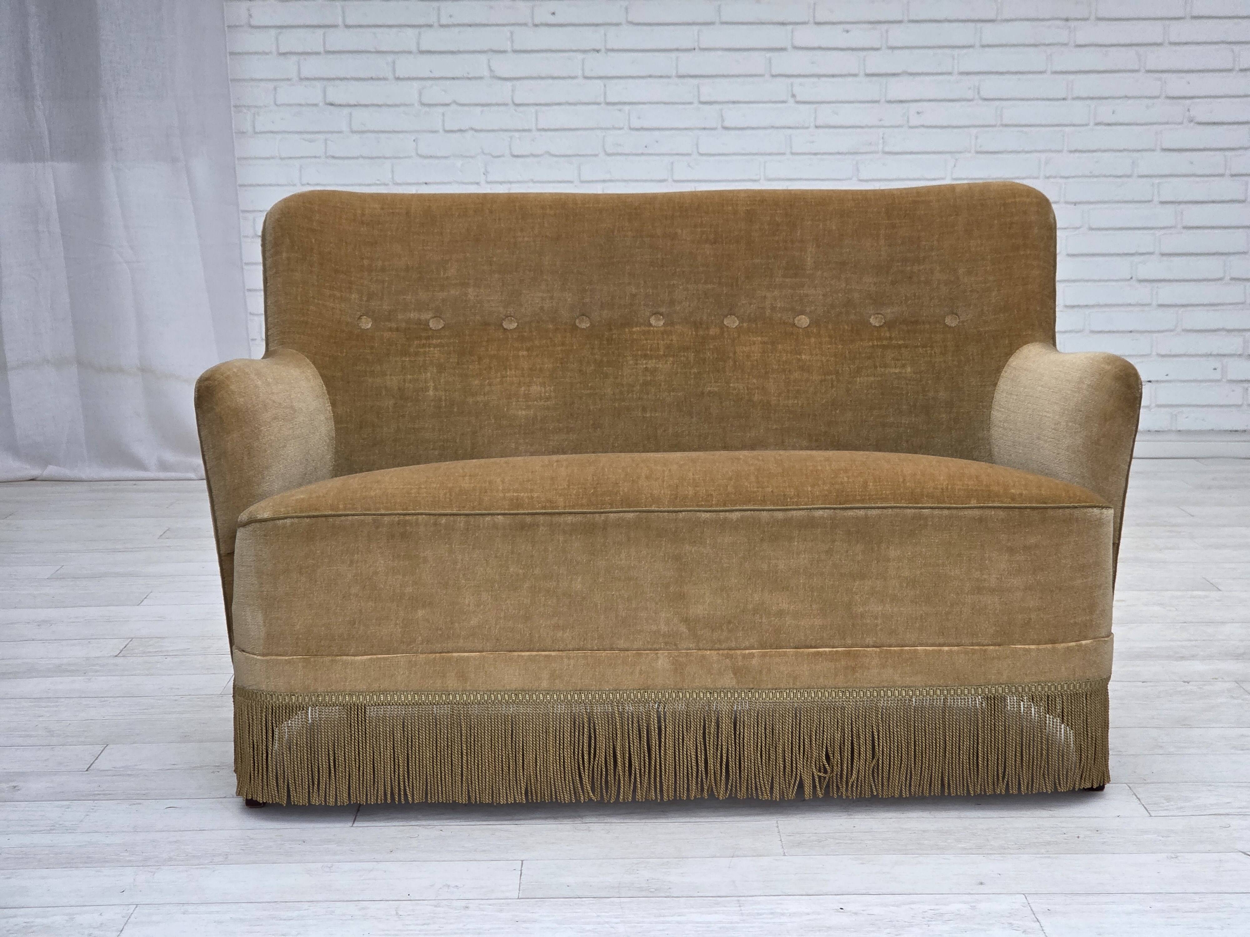 1970s, Danish 2-seater sofa, light green furniture velour.