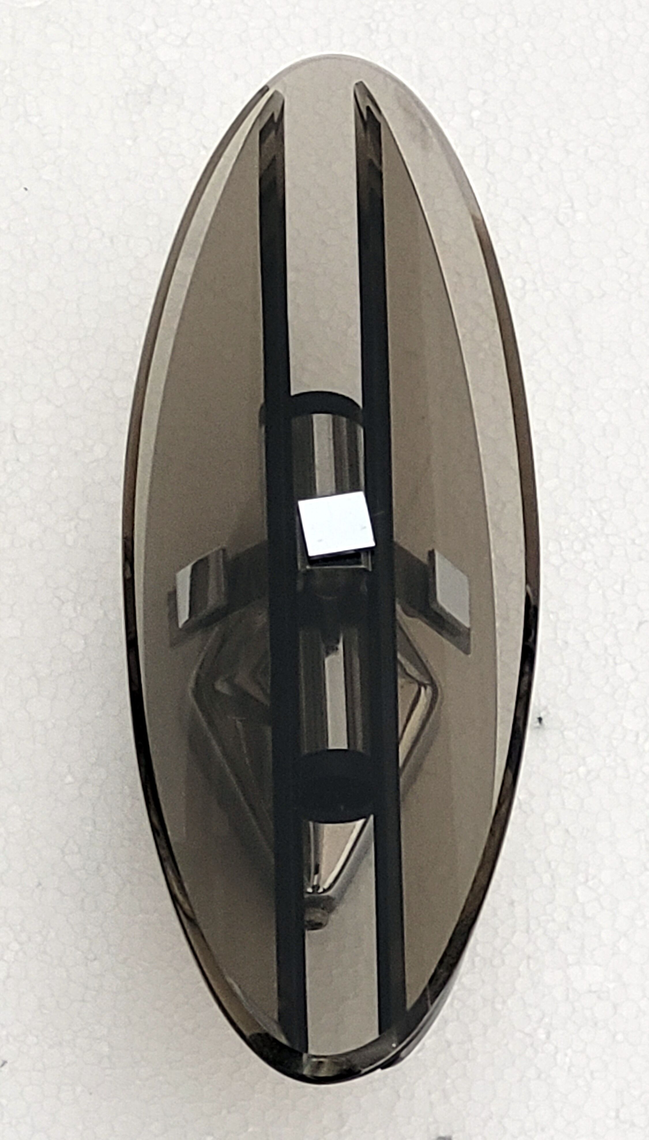 Pair of elliptical italian wall lamps in smoked glass and chrome veca