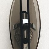 Pair of elliptical italian wall lamps in smoked glass and chrome veca