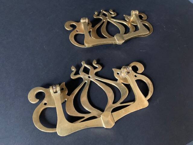 Large Art Nouveau gate handles in gilded brass/Arabesque handles