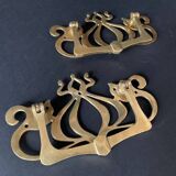 Large Art Nouveau gate handles in gilded brass/Arabesque handles