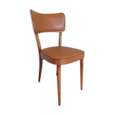Bistro chair Baumann 1963 curved wood and skaï imitation leather caramel