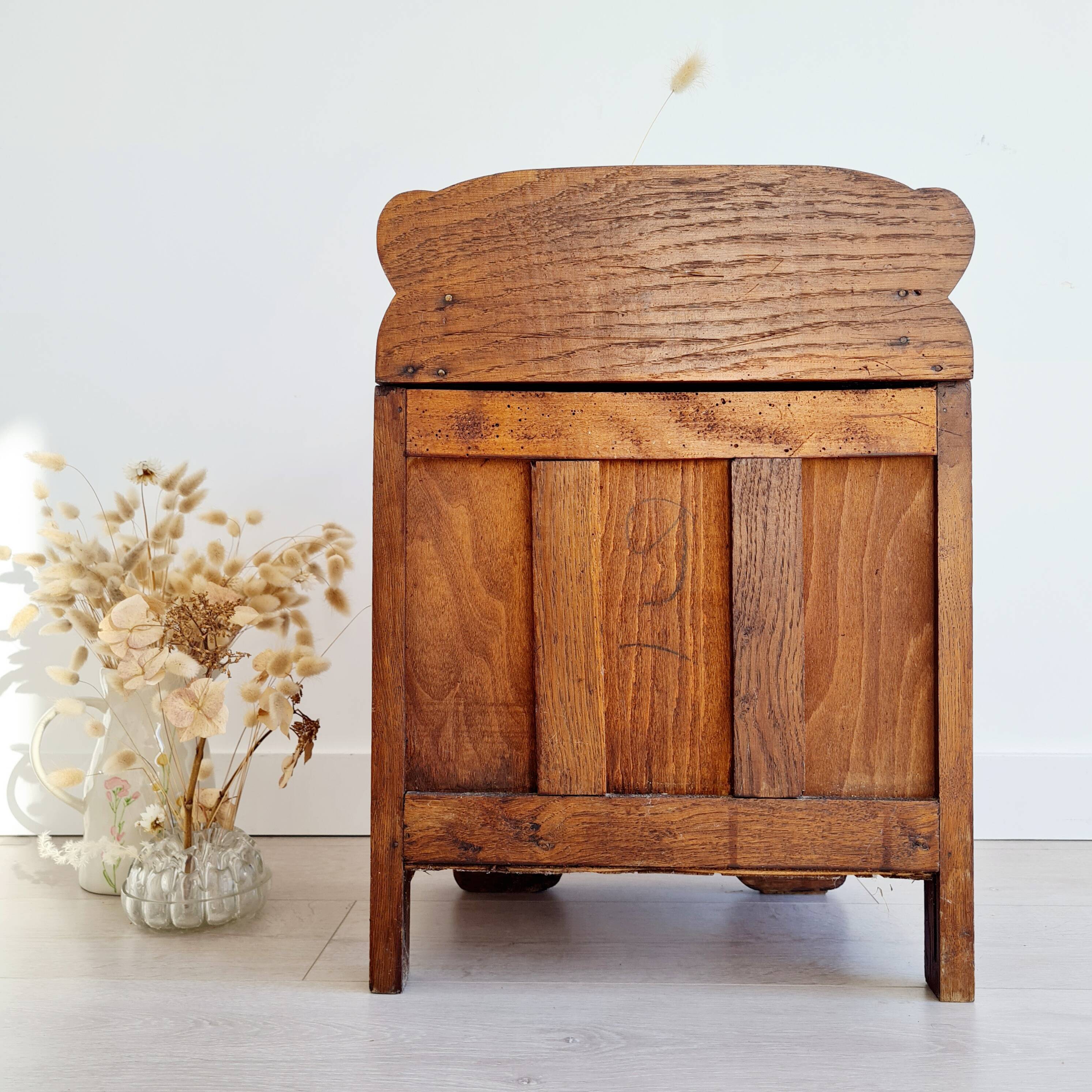 Art Deco bedside table in solid wood - blue top