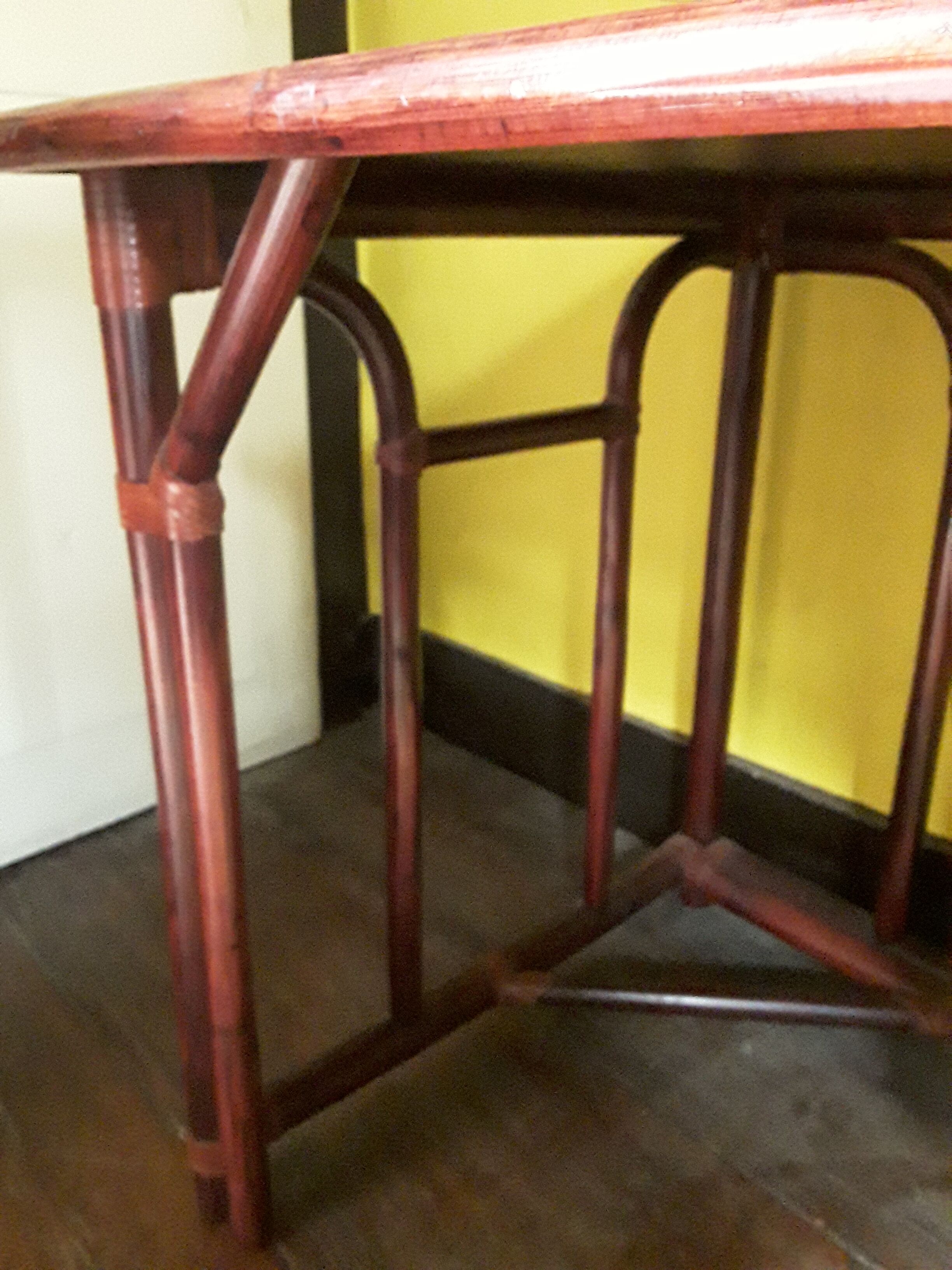 Desk and chair in rattan and vintage wood