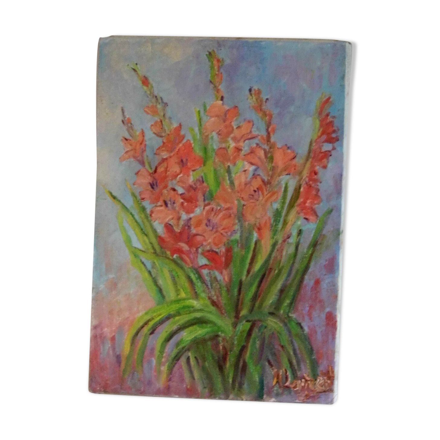 Painting oil on canvas 1960 sigé Mr.Laurent Provençal painter "glaïeul"