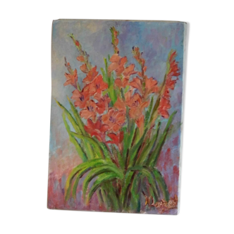 Painting oil on canvas 1960 sigé Mr.Laurent Provençal painter "glaïeul"