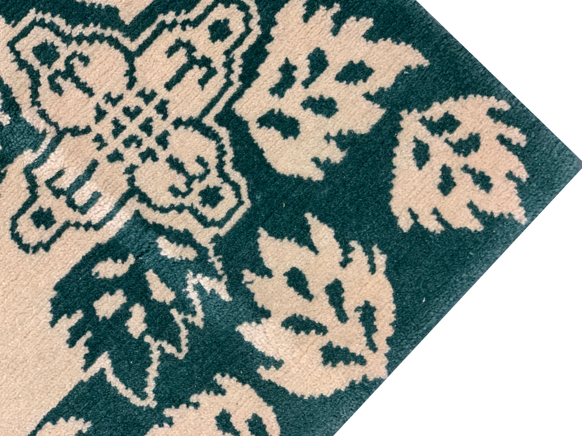 Antique indian carpet hand made green cream wool area 120x205cm