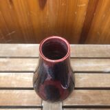 Ancien vase soliflore céramique rouge bleu noir années 70 vintage #a411