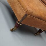 Vintage Dutch cognac coloured leather club chair, with footstool