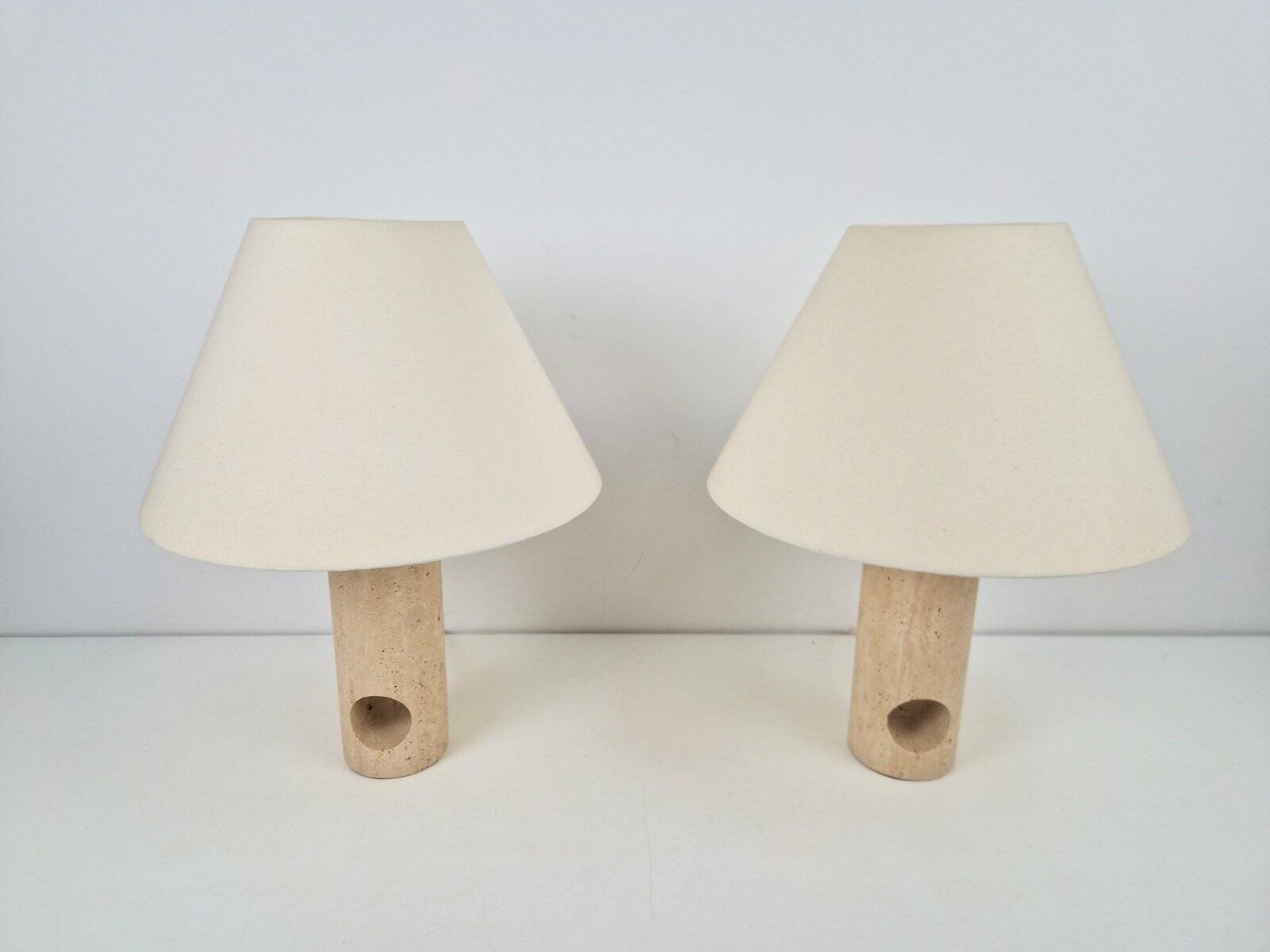 Vintage Travertine Brass Table Lamps attributed to Fratelli Mannelli, Italy, 1970s, Set of 2