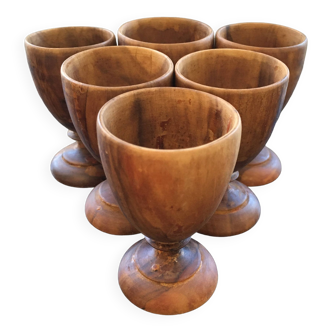 Set of 6 wooden egg cups